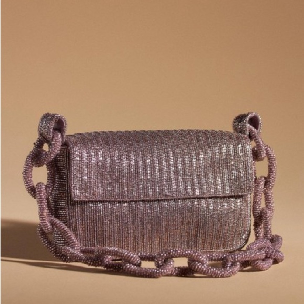 Anthropologie Beaded Shoulder Bag in Dusty Pink